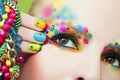 Colorful French manicure and makeup.