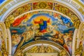 Colorful fresco icon of Jesus Christ on the ceiling in Saint Isaac's Russian Orthodox Cathedral in Saint Petersburg, Russia