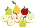 Colorful fresh apples and pears with leaves and seeds,. Royalty Free Stock Photo