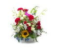 Colorful fresh flower bouquet arrangement centerpiece in vase isolated on white background Royalty Free Stock Photo