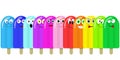 Colorful and fresh fruit ice cream with cartoon faces Royalty Free Stock Photo