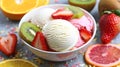 Colorful Fresh Fruit Ice Cream Sundae Delight Royalty Free Stock Photo