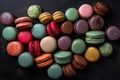 Colorful fresh macaroons, a culinary delight, visually appealing and delicious