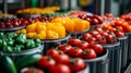 Colorful Fresh Peppers And Tomatoes In Bins Royalty Free Stock Photo