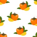 Colorful fresh persimmon seamless pattern. Summer background with sweet fruit