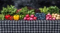 Colorful fresh produce display on checkered tablecloth Royalty Free Stock Photo