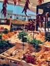 Colorful fresh produce market in France