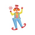 Colorful Friendly Clown With Lollypop In Classic Outfit