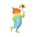 Colorful Friendly Clown With Mini Umbrella In Classic Outfit Royalty Free Stock Photo