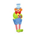 Colorful Friendly Clown With Miniature Accordion In Classic Outfit