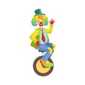 Colorful Friendly Clown With Rainbow Wig In Classic Outfit