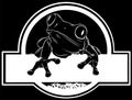 white silhouette of frog mascot logo on black background design vector illustration Royalty Free Stock Photo