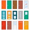 Colorful front doors to houses and buildings set in flat design style. Set of color door icons Royalty Free Stock Photo