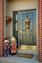 Colorful front entryway decorated for the Autumn holidays, USA