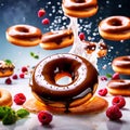 Colorful, frosted glazed donuts with fancy decoration