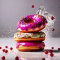 Colorful, frosted glazed donuts with fancy decoration