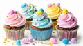 Four cupcakes showcasing various icing colors Royalty Free Stock Photo