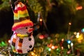 Colorful Frosty man - Christmas decoration in the tree Royalty Free Stock Photo