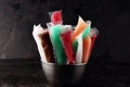 Colorful frozen fruit bar ice pops. Frozen Popsicles Royalty Free Stock Photo