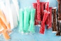 Colorful frozen fruit bar ice pops. Frozen Popsicles