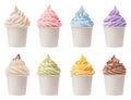Colorful frozen yogurt in cups on a transparent background. Generative AI