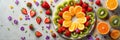 Colorful fruit arrangement with oranges kiwis and strawberries Royalty Free Stock Photo
