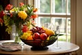 Colorful Fruit basket dining room. Generate Ai Royalty Free Stock Photo