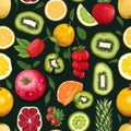 Colorful fruit cube seamless pattern with watermelon, pineapple, kiwi, strawberry, orange, and apple Royalty Free Stock Photo