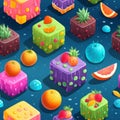 Colorful fruit cube seamless pattern with watermelon, pineapple, kiwi, strawberry, orange, and apple Royalty Free Stock Photo