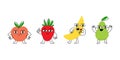 Funny cartoon characters Dancing fruit: peach, strawberry, banana, pear on a white background. Royalty Free Stock Photo