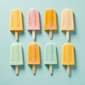 Colorful fruit and ice cream popsicles, flat lay. Summer, fruit, holliday background. Ai generative. Illustration