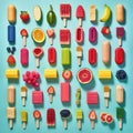 Colorful fruit and ice cream popsicles. Summer, fruit, holliday background. Ai generative. Illustration