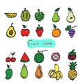 Colorful fruit icon set illustration vector hand drawn with black line isolated on white background Royalty Free Stock Photo