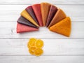 Colorful fruit leather rolls on light background Royalty Free Stock Photo