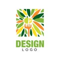 Colorful fruit logo. Healthy food concept. Original label template in rectangular shape. Flat vector design for