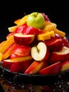A Colorful Fruit Medley in a Ceramic Bowl. A bowl filled with sliced apples and sliced oranges Royalty Free Stock Photo