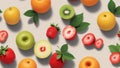 Colorful fruit pattern with apples strawberries kiwi and oranges Royalty Free Stock Photo