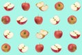 Colorful fruit pattern of fresh red, green apples on blue background. texture design for textiles, wallpaper, fabric. From top Royalty Free Stock Photo