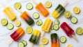 Assorted Fruit Popsicles With Sliced Limes Cucumbers And Lemons ice pop frozen treat Royalty Free Stock Photo