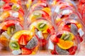 Colorful fruit salad in transparent glasses Royalty Free Stock Photo