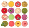 Fruit smoothies variety, top view Royalty Free Stock Photo