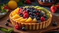 A colorful fruit tart with a buttery crust and a creamy vanilla custard filling created with Generative AI Royalty Free Stock Photo