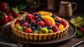 A colorful fruit tart with a buttery crust and a creamy vanilla custard filling created with Generative AI Royalty Free Stock Photo