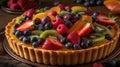 A colorful fruit tart with a buttery crust and a creamy vanilla custard filling created with Generative AI Royalty Free Stock Photo