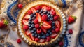 Colorful Fruit Tart with Raspberries, Blueberries, and Strawberries