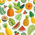 Colorful fruit and tropical leaf pattern Royalty Free Stock Photo