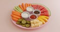 Colorful fruit and vegetable platter with dipping sauces Royalty Free Stock Photo