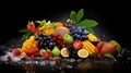 Colorful fruits scattered along the path capture the essence of nature\'s bounty with a dynamic composition