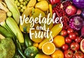 Colorful fruits and vegetables background. Rainbow collection