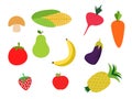 Colorful fruits and vegetables clipart set,banana,carot Royalty Free Stock Photo